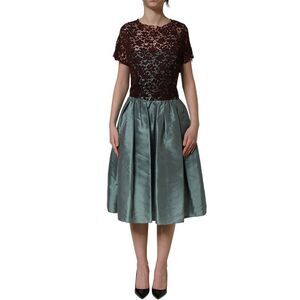 Dolce & Gabbana Multicolor Floral Lace Taffeta Pleated Midi Women's Dress